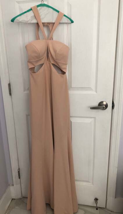 Aidan Mattox Blush Pink Halter Cutout Crepe Gown - Picture 2 of 8